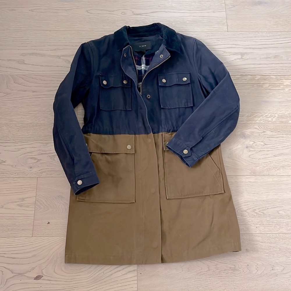 Jcrew Barn rain Coat cotton/ removable hood/ corduroy collar/waterproof